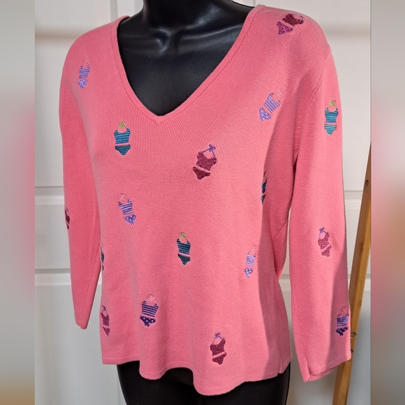 Vintage Eagles Eye Embroidered Tiny Swimsuits Cotton Pullover VNeck - Picture 1 of 7